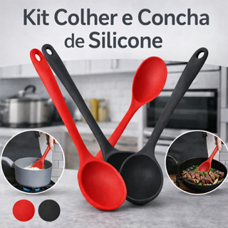 Kit Colher  Concha de Silicone Premium  Não Risca Panelas Antiaderente Durabilidade Máxima em Oferta na Shopee