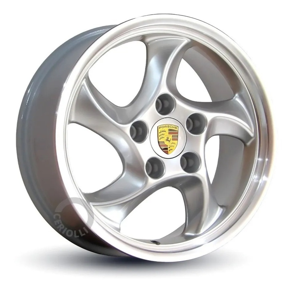 Kit 4 Rodas Aro 17 Liga Leve 5x130 Tala 6 Vw Fusca Kombi Porsche Cup Bicos de Brinde Prata Diamante
