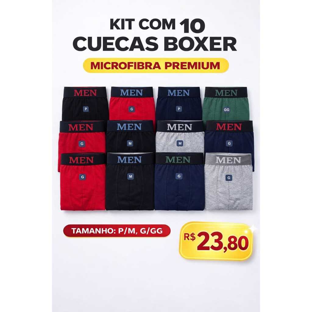 Kit 10 ou 4 Cuecas Boxer Masculina Microfibra Premium Confortável Respirável