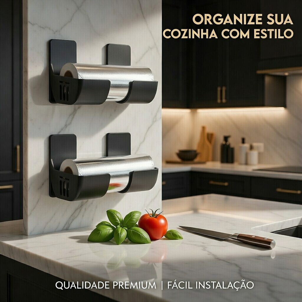 Kit 4pç Suporte Autocolante Para Papel Alumínio Filme PVC Cozinha Organizador Armario