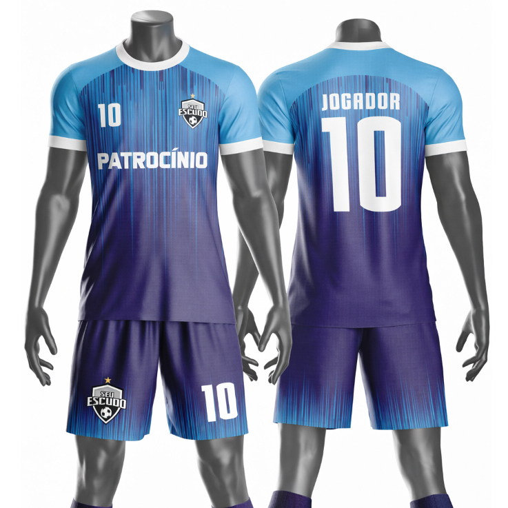 Uniforme personalizado jogador futebol amador esportivo camiseta e calção nome número escudo mod 99