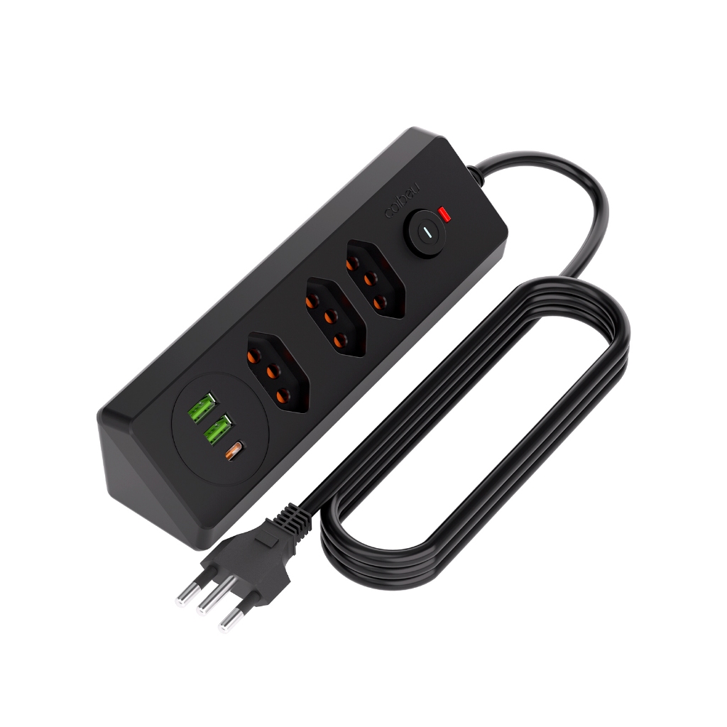 Réguas de tomadas design de prisma triangular Bivolt com USB e Type-C Cabo 1,8m com Interruptor em Oferta na Shopee
