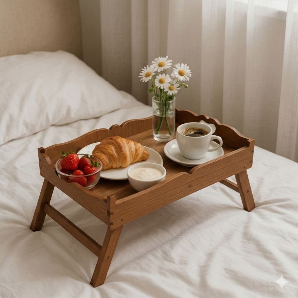 Bandeja Mesa De Cafe Com Pezinhos Para Café Da Manhã Na Cama e Sofá em MDF