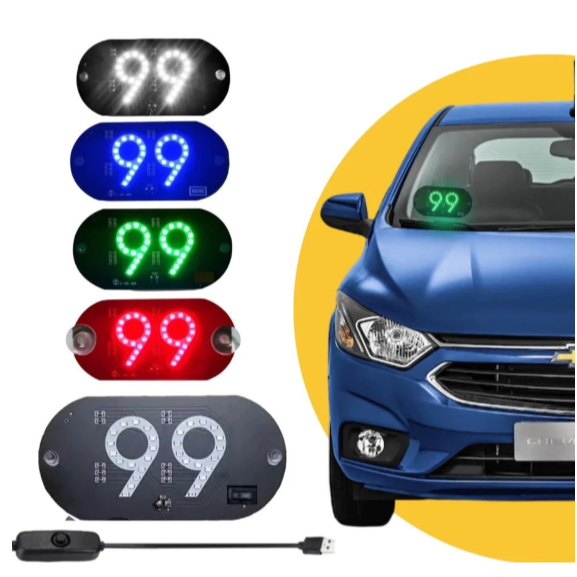 Placa Letreiro 99 UBER Aplicativo 99 Letreiro Luminoso Led USB Com Botão Liga/desliga