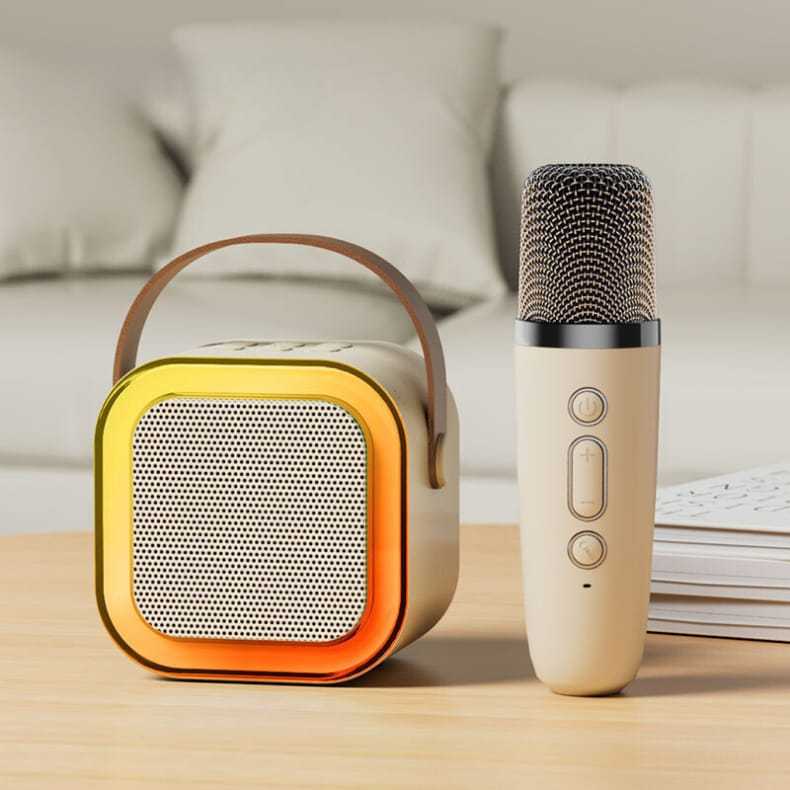 Brinquedo Mini Karaokê Bluetooth Portátil com 1 Microfone Sem Fio Caixa de Som LED |  Infantil