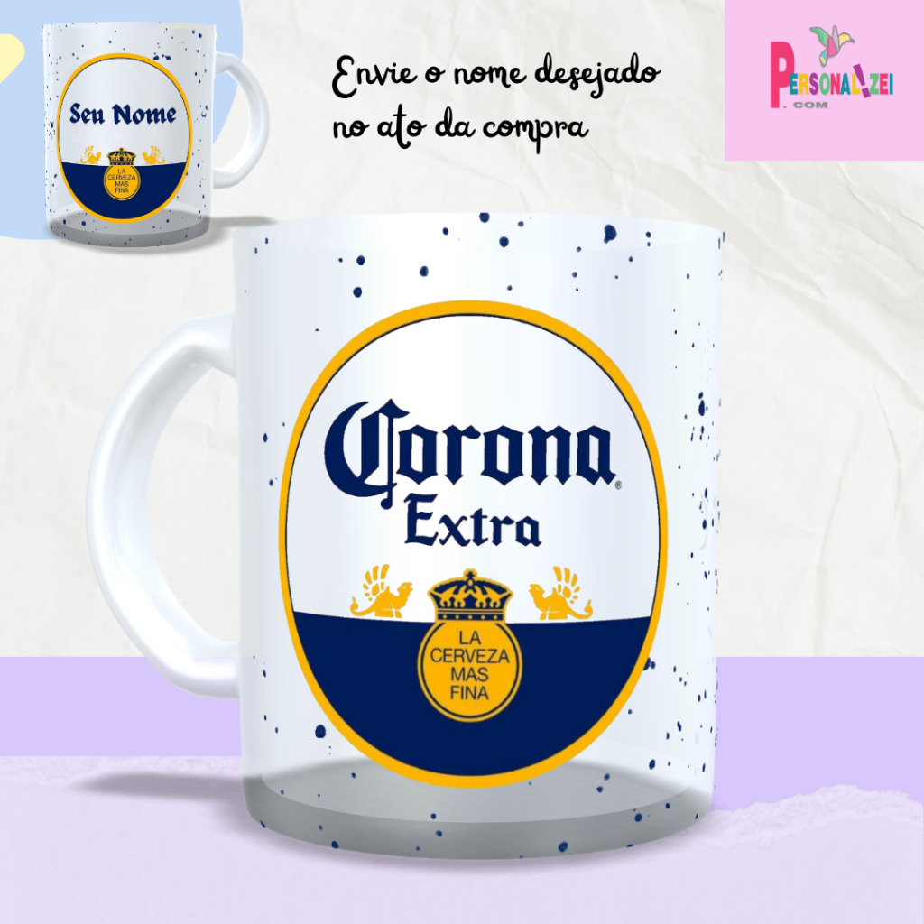 Caneca Vidro Corona Com Nome Caneca Personalizada Vidro Jateado Presente Caneca Vidro Com Nome