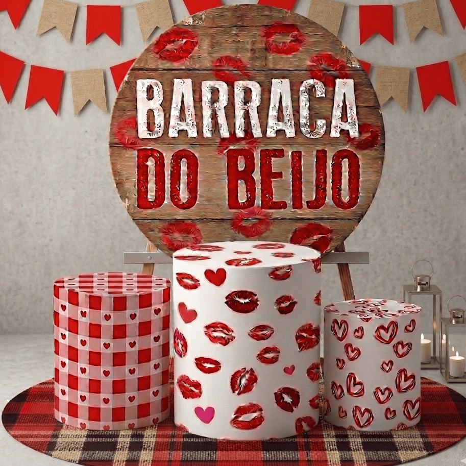 Capa Painel Redondo + Trio Cilindro Barraca do Beijo Arraia Festa Junina Decoração Festa Oferta Bibi