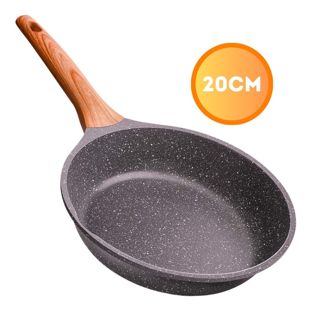 Frigideira Antiaderente 20cm Fogão Indução Cerâmica Premium Cabo Madeira Não Gruda Não Vai Óleo