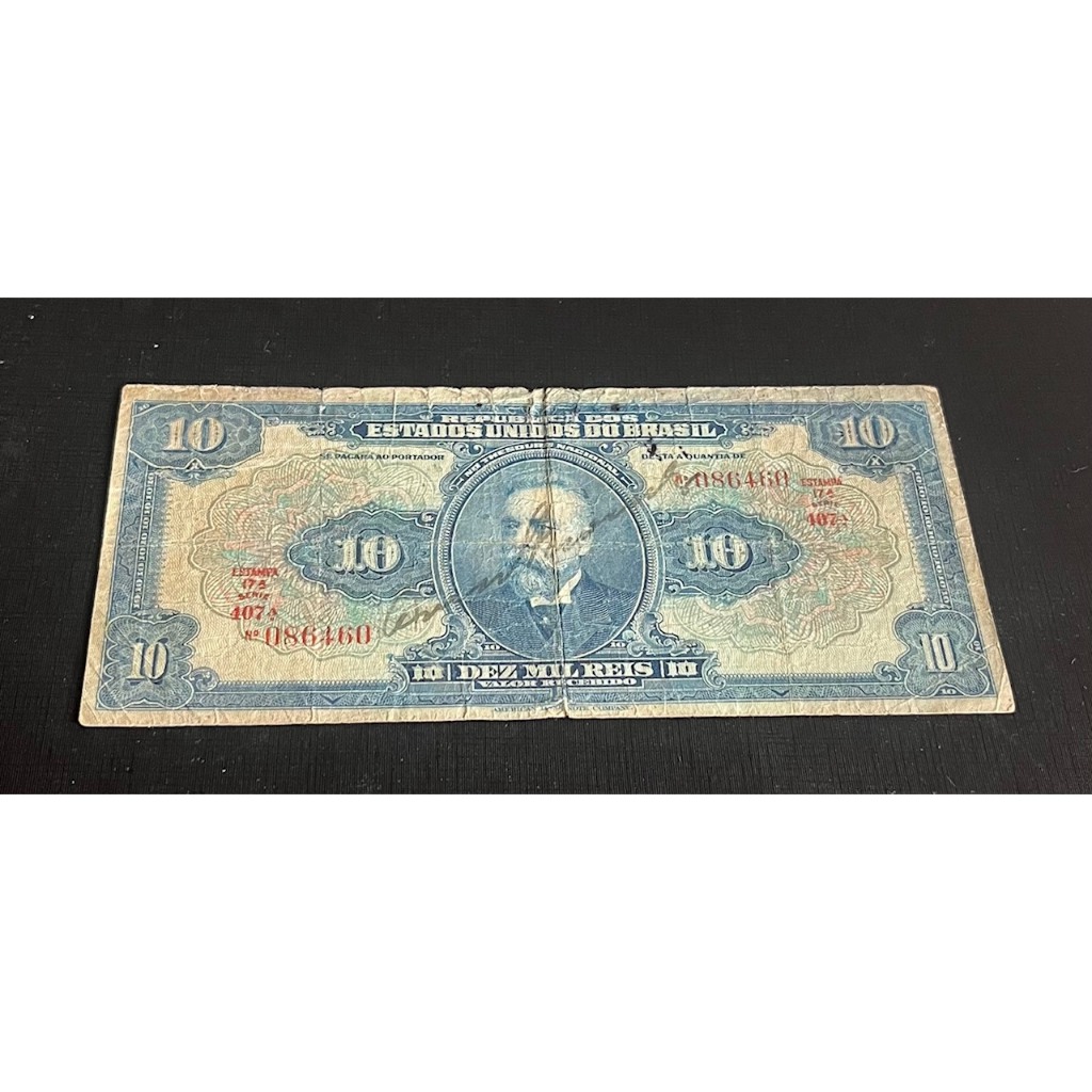 Cédula de 10 Mil Réis MBC (Estampa 17 e Série 407) Autografada para completar Álbum. Nota de Coleção Escassa