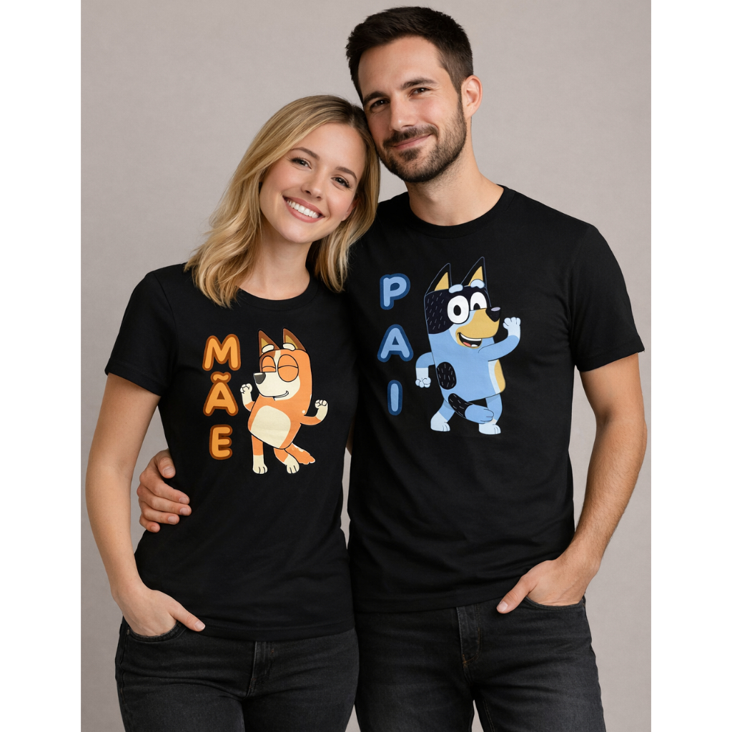 Camiseta Familía Pai e Mãe Tia Vo Bluey Desenho Animado Personalizada Blusa Feminina Masculina