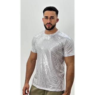 Camiseta Masculina Brilho Moda Balada Artista show  Festa Temática Estampa Prateada em Oferta na Shopee