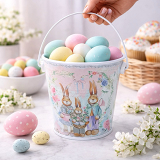 Kit 2 ate Baldes Decorativos Páscoa Coelho 10,5cm Porta Doces Metal Cesta Infantil Festa em Oferta na Shopee