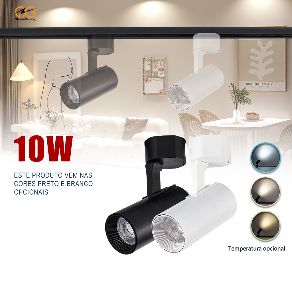 Kit Spot LED Trilho Eletrificado 10W Cor Preto/Branco +Trilho | Bivolt Luz Frio/Neutro/Quente em Oferta na Shopee