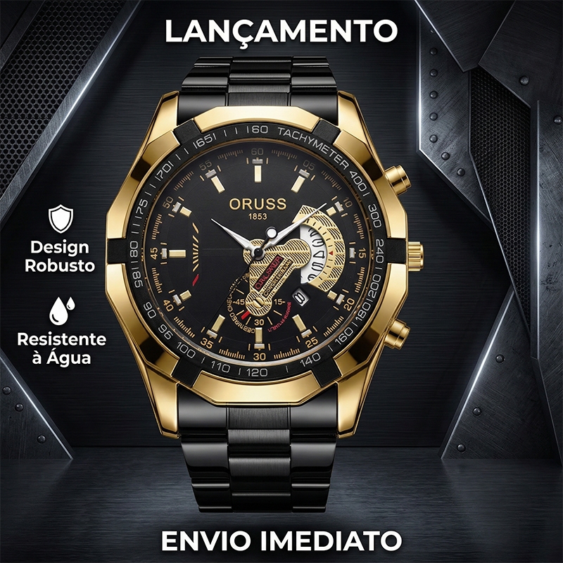 Relógio Masculino Prata Preto ORUSS BQ Vidro Mineral Esporte Fino Pronta Entrega