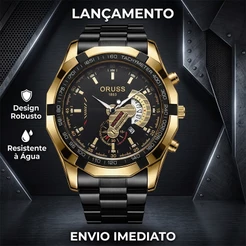 Relógio Masculino Prata Preto ORUSS BQ Vidro Mineral Esporte Fino Pronta Entrega