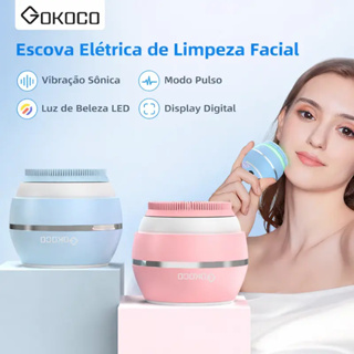 GOKOCO Escova de limpeza facial elétrica portátil aquiagem Vibracao Sonica Modo Pulso Luz de Beleza LED Display Digital em Oferta na Shopee