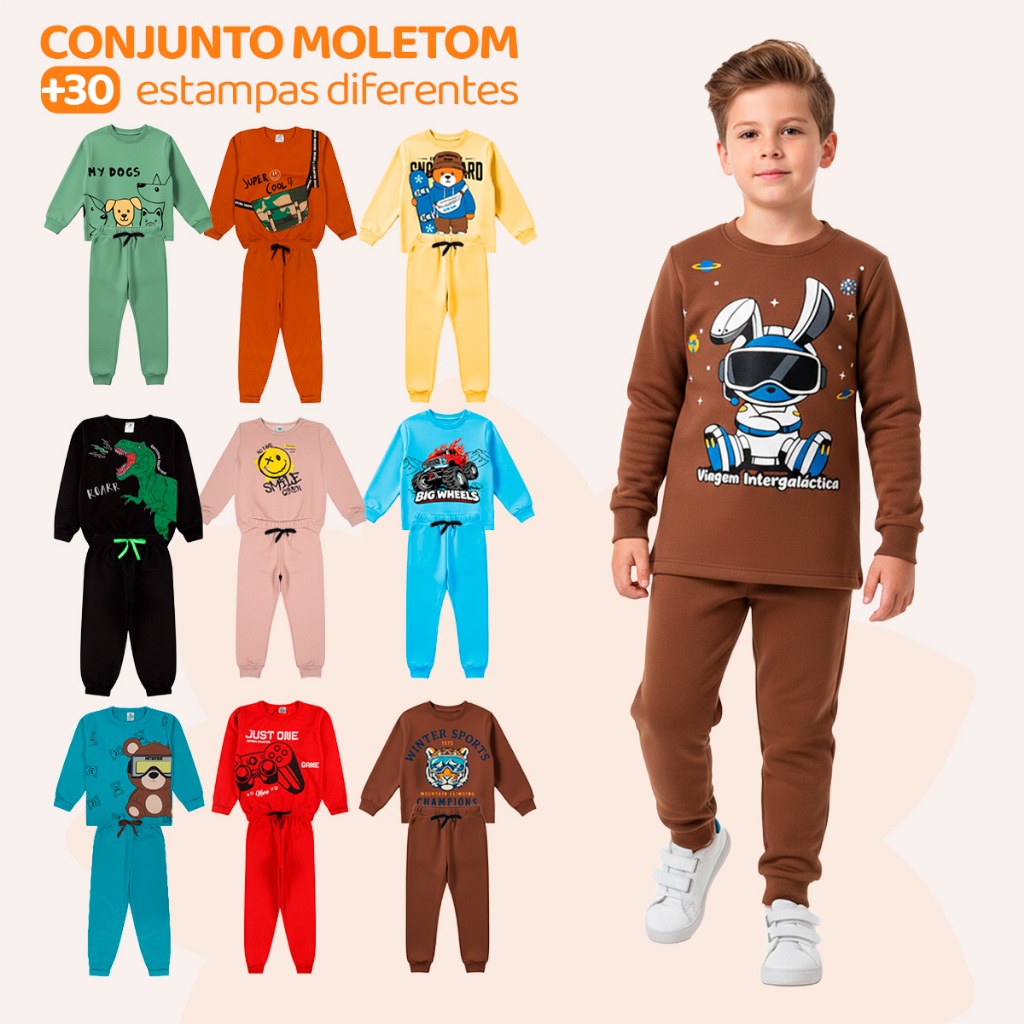 Kit Sortido 10 Peças de Roupas Masculino Infantil Inverno – 5 blusas casacos + 5 calças de 1 ao 10