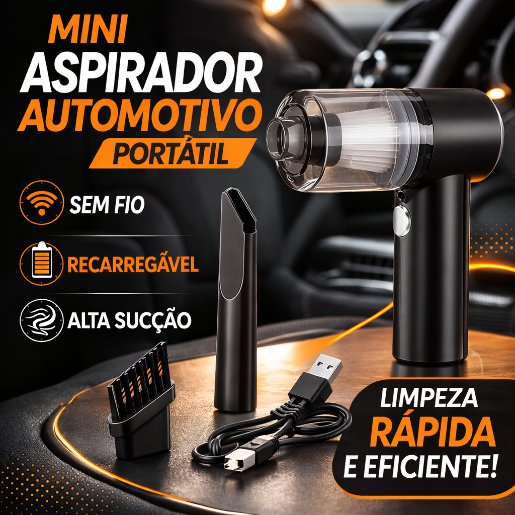 Aspirador Automotivo Portátil Recarregável Sem Fio Mini Aspirador Carro Potente Bivolt