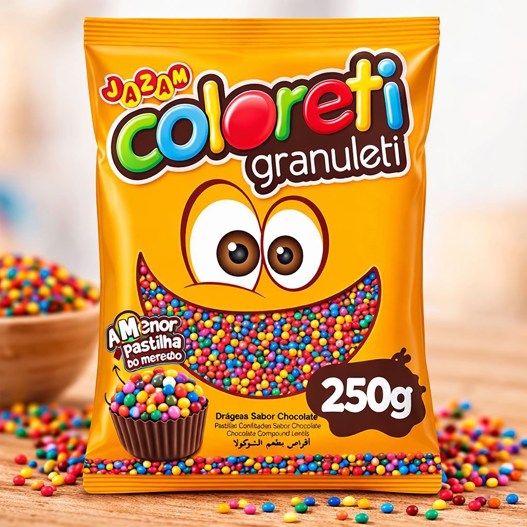 Confete Chocolate Colorido 250g Jazam Granuleti Coloreti Para Confeitaria Bolo Brigadeiro