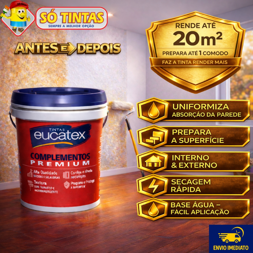 Selador Acrílico Eucatex 3,6 Litros Branco Acabamento Fosco Premium, Selador Acrílico Parede e Teto