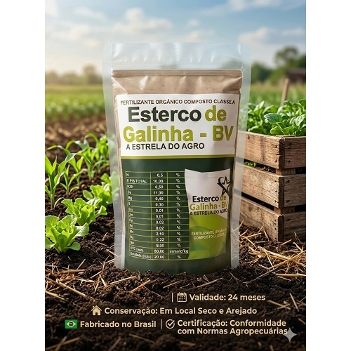 Adubo Esterco de Galinha Nutritivo NPK Completo p/ Plantas, Flores e Hortas - Fertilizante Orgânico Classe A Puro