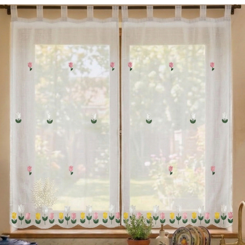 Cortina de Cozinha Voil Bordado Para Varão 135x220cm em Oferta na Shopee