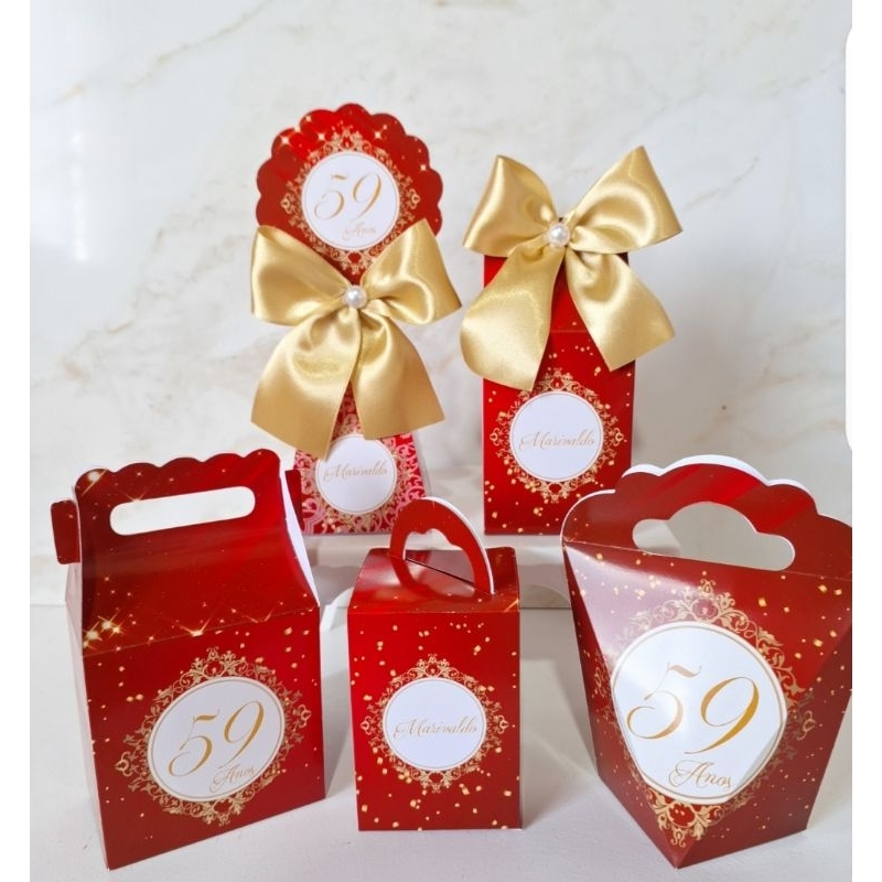 Kit 50, 40 caixinhas Personalizadas, lembrancinhas de festa aniversário vermelho  PEGUE E MONTE - vermelha e dourada
