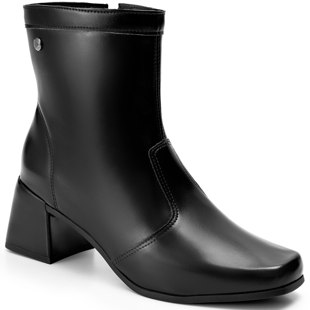 Bota Feminina Lumiss Cano Curto Salto Bloco Baixo Confortável Bico Quadrado