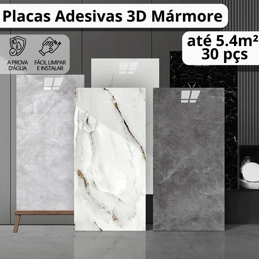 Kit 10/20/30 Pcs Placas Adesivas Marmore Parede Autocolante 3D Porcelanato 30x60 Cobre 1.8/3.6/5.4m2