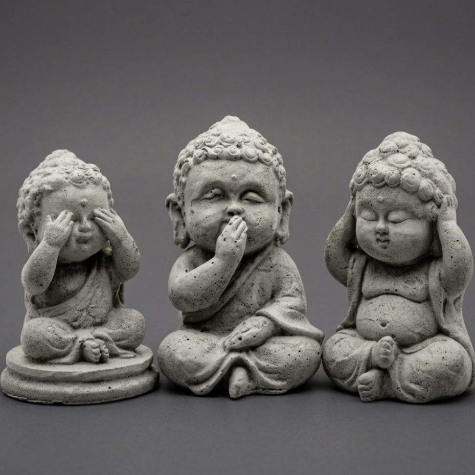 Imagem Kit 3 Mini Budas Decorativos | Estátuas Zen Decorativas para Sala, Meditação e Decoração