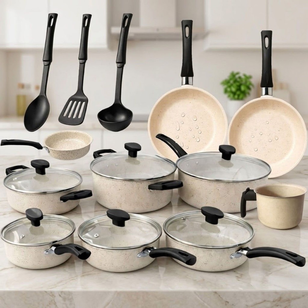 Jogo Panelas 13Pç Antiaderente Conjunto Kit Frigideira Caçarola Fervedor Cozinha Completa Mesa Posta