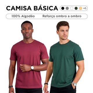 Kit 2 Camisetas Básicas Masculina 100% Algodão Cores Tendência Reforço Ombro a Ombro