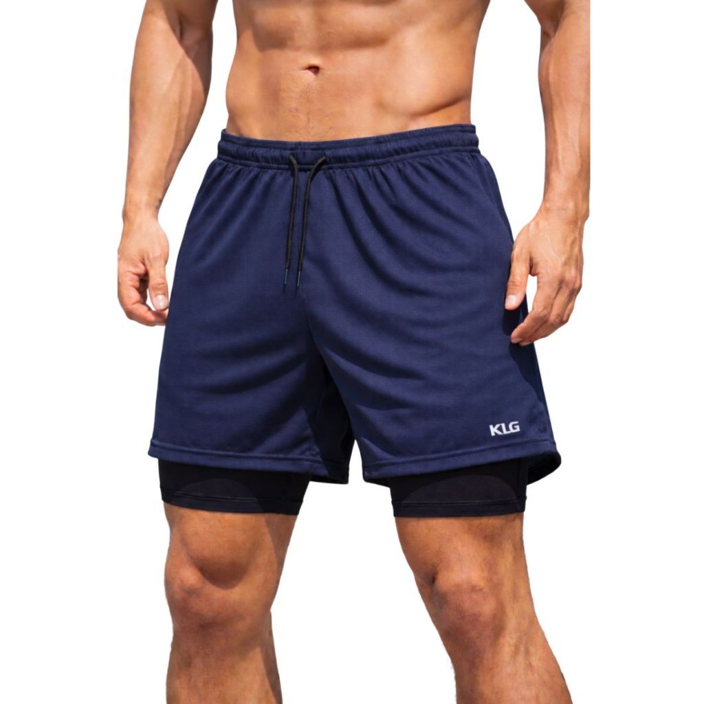 Shorts 2 em 1 Masculino Dry Fit com Bolso e Compressão Academia Corrida Treino Bermuda