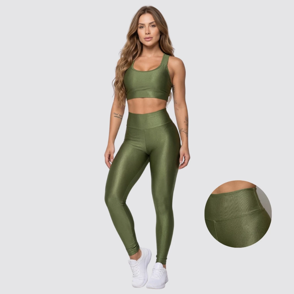 Conjunto Legging Zero Transparência Canelado Calça e Top Moda Fitness Roupas Femininas Para Academia A02 — imagem 1