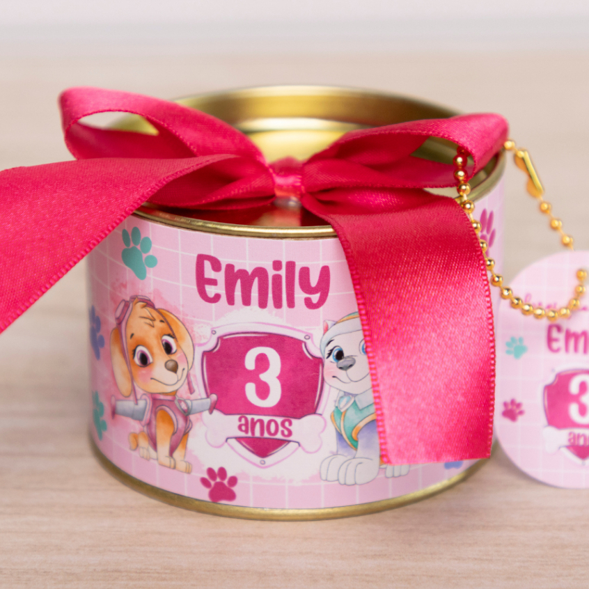 Kit Tubolata 7x5cm Personalizada  Patrulha Canina Rosa Skye e Everest Maternidade Lembrancinha Festa