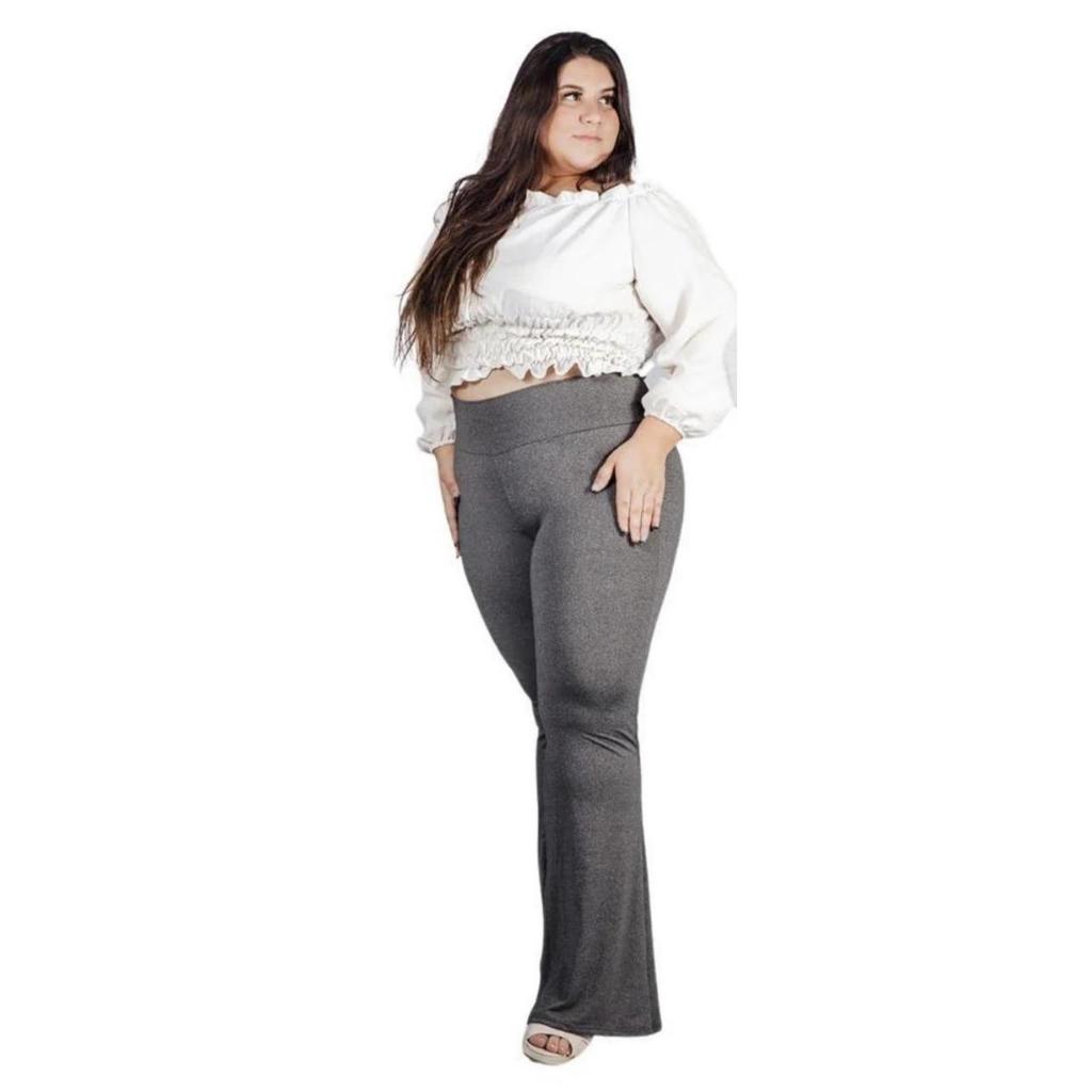 Calça Legging Bailarina Plus Size Boca De Sino Leg Flare Cintura Alta Tecido Grosso Zero Transparencia