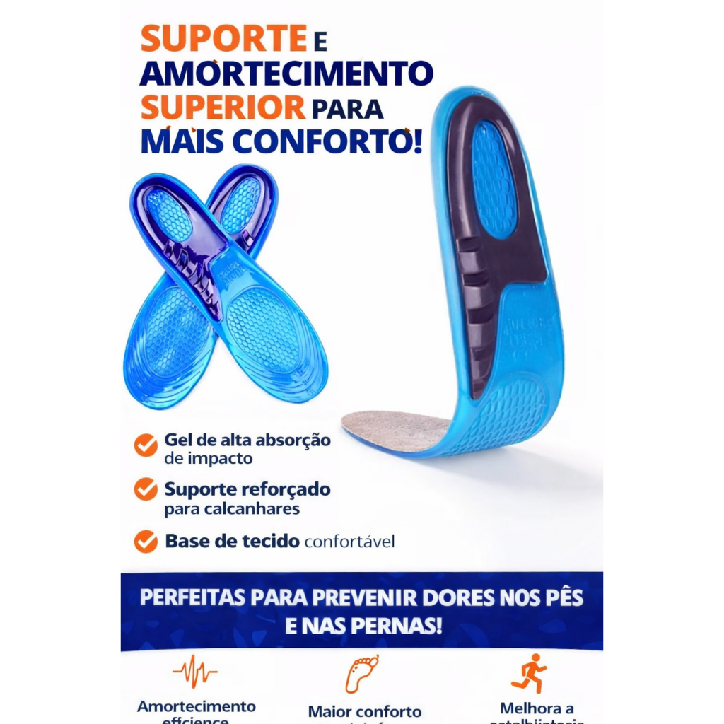 Palmilha Ortopédica, Gel, Conforto, Amortecimento, Anti Impacto e Alívio de Dor