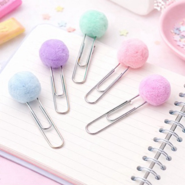 Clipes Papel Marcador Página Pompom Fofos Kit C/6,12,24/ Marca página, Organizador de matérias, marca livro