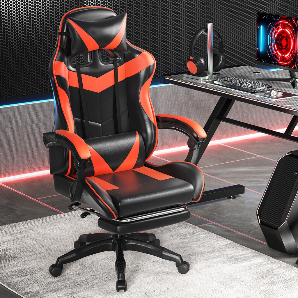 Cadeira Gamer Profissional com Ajuste de Inclinação e Apoio de Pés Ergonômica -F19/Cadeira de escritório/poltrona reclin