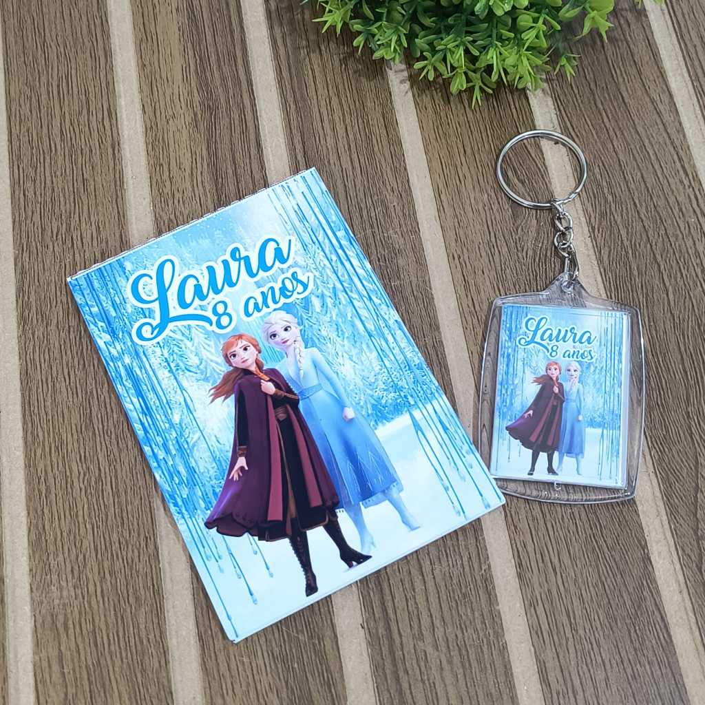 KIT 10 A 30 CHAVEIRO + BLOQUINHO PERSONALIZADO LEMBRANCINHA FESTA DE ANIVERSÁRIO FROZEN - TODOS OS TEMAS