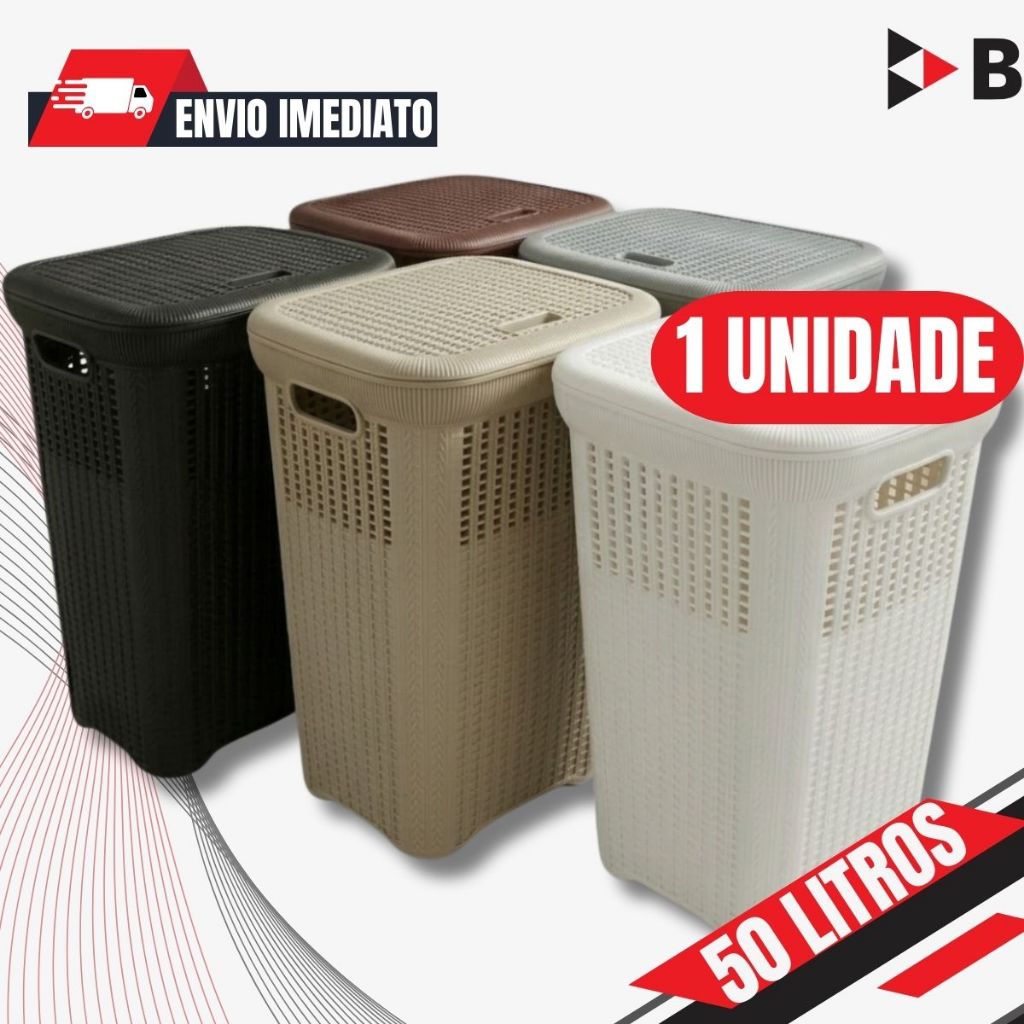 Cesto Telado Rattan 50 Litros Cinza, Branco, Preto, Nude, Coffee.