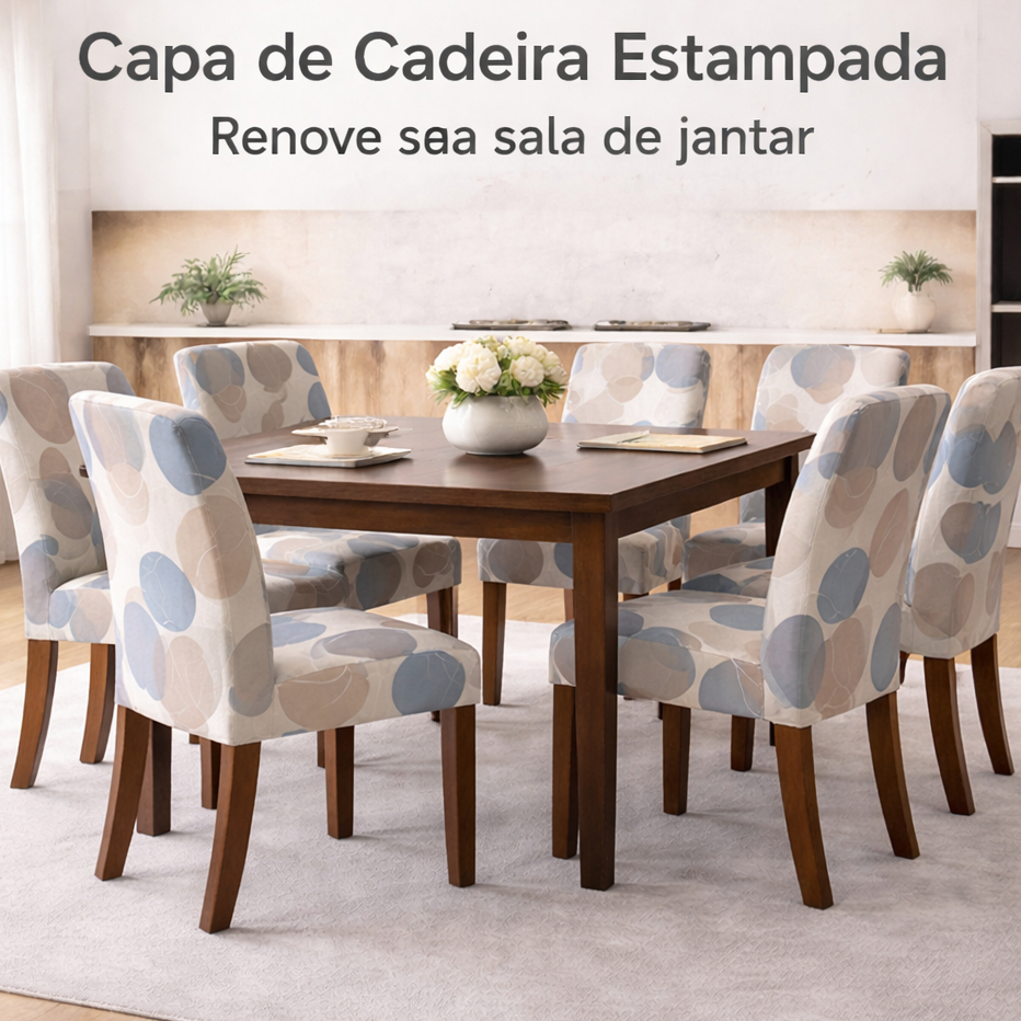 Capa para Cadeira Kit 6 Lugares  Para Cozinha Sala de Jantar Estampada Malha Gel Oferta