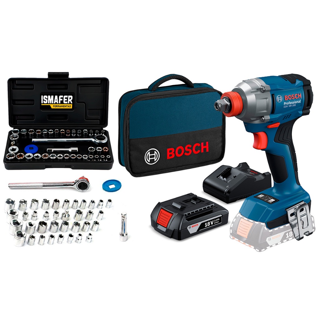 Chave de Impacto Bosch 18v Sem Fio Profissional Kit Ferramentas 40 Pçs e Bolsa Multifuncional Transporte Bosch