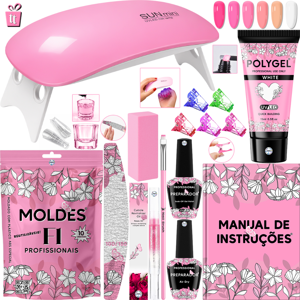 kit Polygel alongamento de unhas Cabine Estufa De Unhas Molde F1 Poligel Unha De Gel