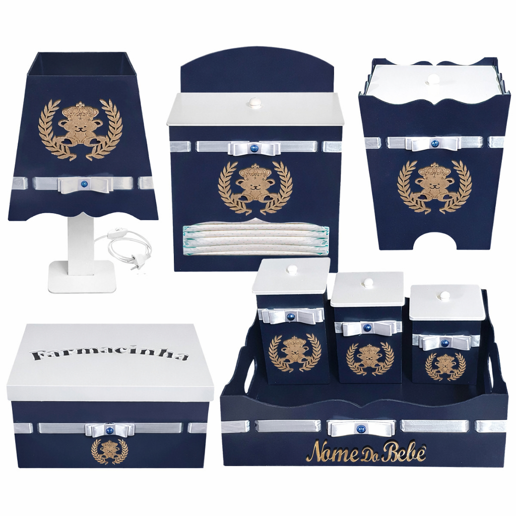 kit Higiene para bebê Enxoval Urso mdf personalizado com nome