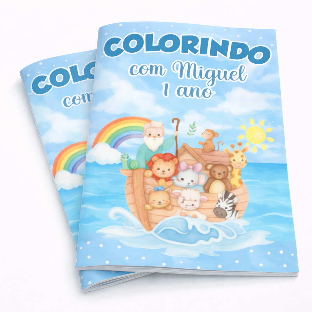 Kit 20 Livrinhos Colorir Personalizado Lembrancinha Festa Religioso Arca de Noé Infantil Aniversário