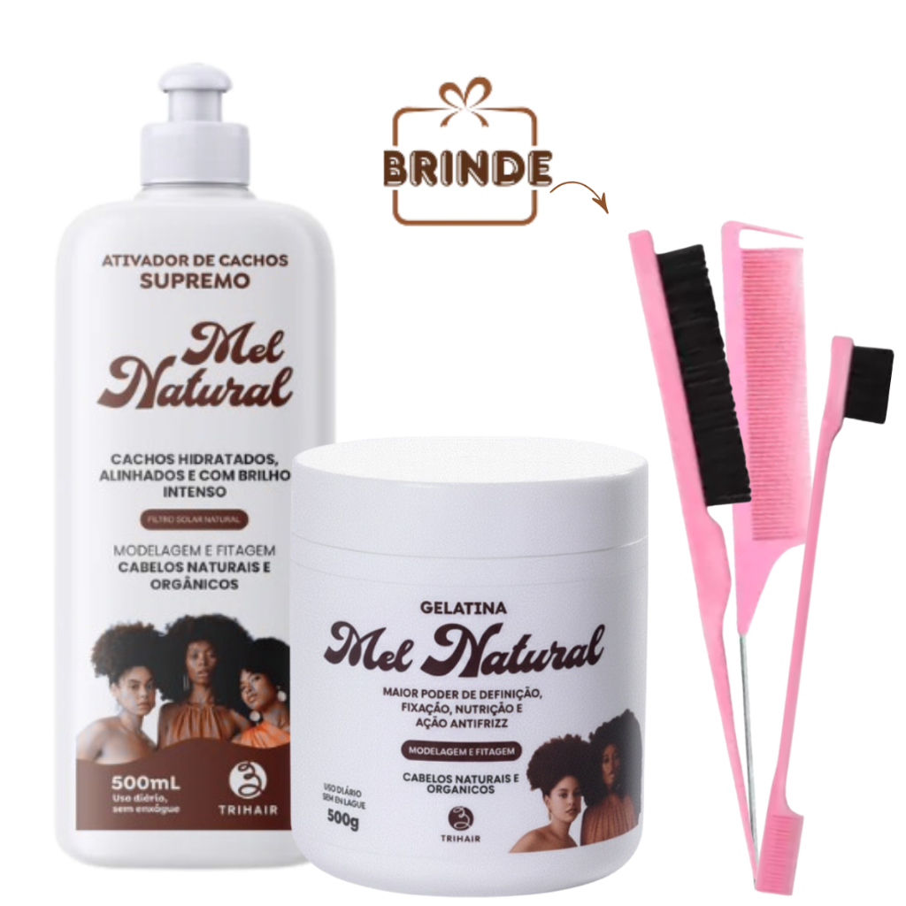 Kit Ativador Cachos 500ml + Gelatina Mel Natural Brilho 500g