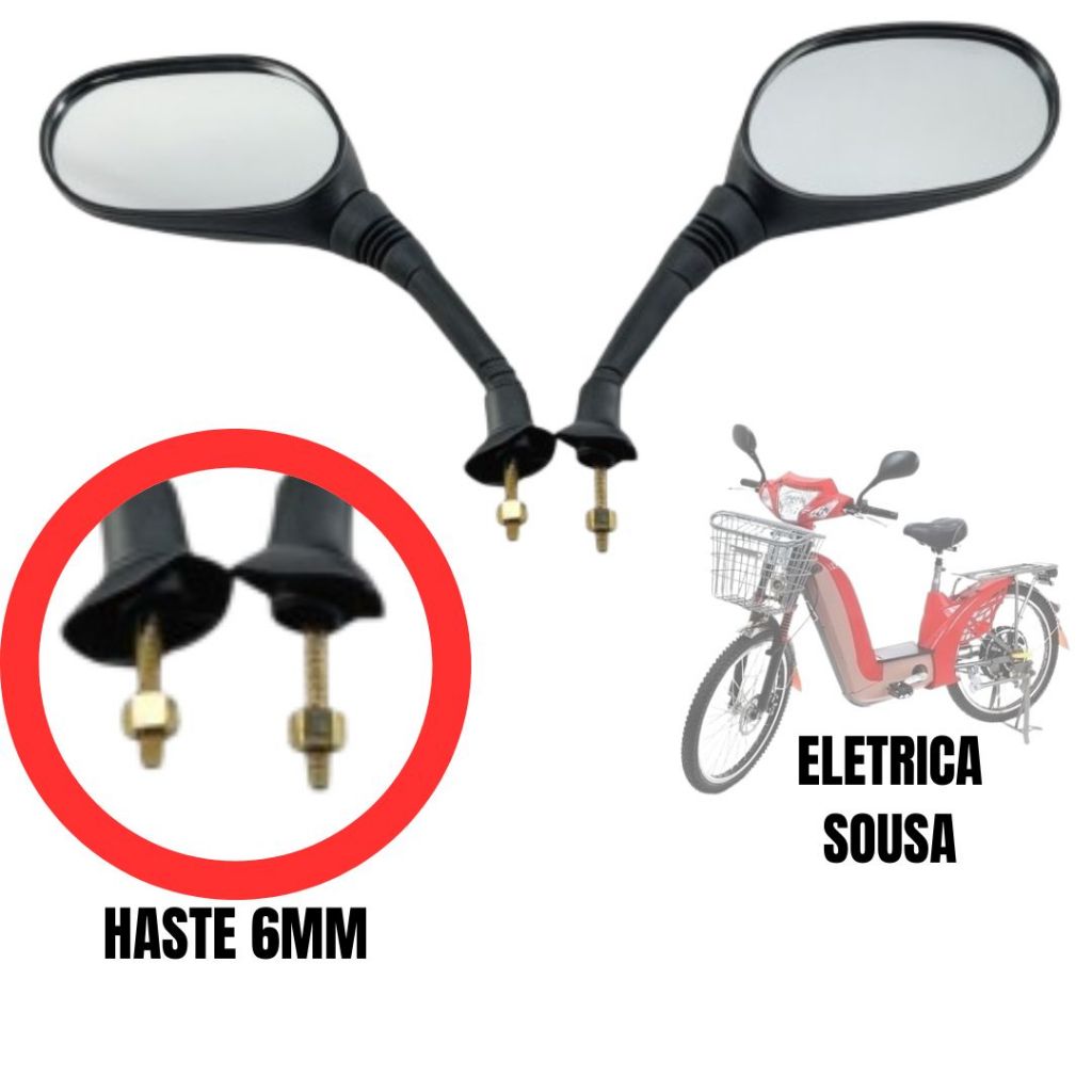 Par Retrovisor Bicicleta Sousa haste da rosca 6mm Espelho Bike Eletrica