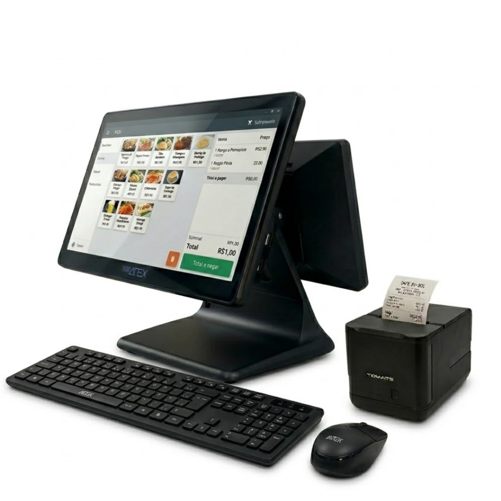 Kit Computador PDV Tela Dupla Touchscreen 15.6" + 11.6" 8GB SSD 128GB + Impressora Térmica 80mm