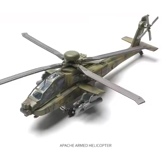 Helicóptero AH-64 Apache Militar 1:72 – Kit de Montagem em Blocos | Modelo de Ataque